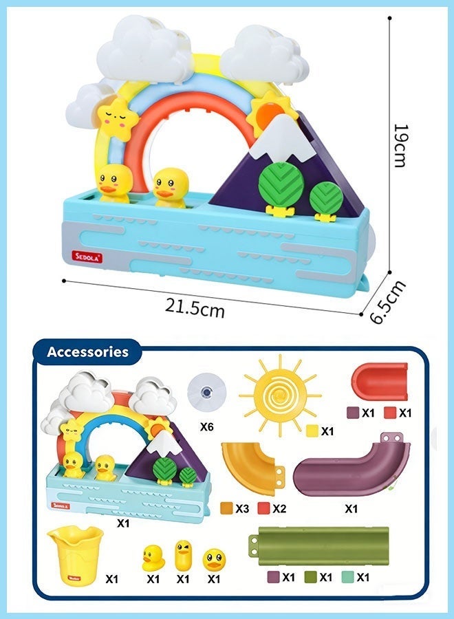Bath Duck Toy with Light and Music, Toddlers Bathtub Toy with Marble Run, Floating Swimming Duck, Baby Shower Toy, Stick to Wall Bathtub Toy for Toddlers DIY Wall Suction Water Slide Bathtub Toys with Suction Wheels Gift for Boys Girls - Image 2